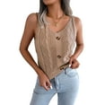 thumbnail image 1 of Women'S V Neck Buttons Knit Tank Tops Summer Casual Sleeveless Shirts Sweater Vest Khaki S, 1 of 10