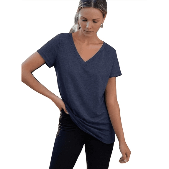 Women'S V-Neck Casual T-Shirt Blue S