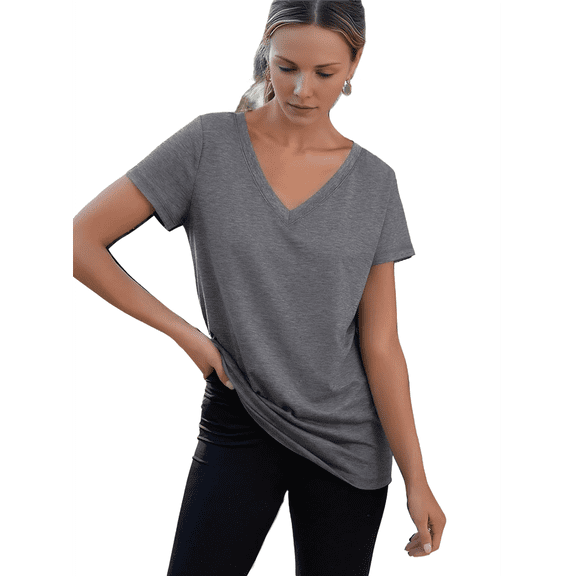 Women'S V-Neck Casual T-Shirt Gray S
