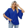 thumbnail image 1 of Women'S V Neck Chiffon 3/4 Ruffled Sleeve Loose Blouse Tops Dark Blue XXL, 1 of 4