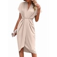 thumbnail image 1 of Women'S V Neck Elegant Dress Irregular Sleeve Solid Color Bodycon Midi Cocktail Gown L, 1 of 7