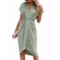 thumbnail image 1 of Women'S V Neck Elegant Dress Irregular Sleeve Solid Color Bodycon Midi Cocktail Gown Light Green XXL, 1 of 9