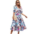 thumbnail image 1 of Women'S V Neck Floral Dress Summer 2025 Trendy Pleated Boho Flowy Puff Sleeve Maxi Dress Blue Pink XL, 1 of 5