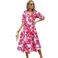 thumbnail image 1 of Women'S V Neck Floral Dress Summer 2025 Trendy Pleated Boho Flowy Puff Sleeve Maxi Dress  Pink L, 1 of 4