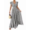 thumbnail image 1 of Women'S V Neck Floral Print Maxi Dress with Ruffle Sleeves and Smocked Waist Black L, 1 of 7