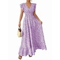 thumbnail image 1 of Women'S V Neck Floral Print Maxi Dress with Ruffle Sleeves and Smocked Waist L, 1 of 7