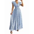 thumbnail image 1 of Women'S V Neck Floral Print Maxi Dress with Ruffle Sleeves and Smocked Waist L, 1 of 7
