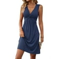 thumbnail image 1 of Women'S V Neck Front Knotted Dresses Summer Sleeveless A Line Sundress Beach Party Vacasion Dress Outfits Blue M, 1 of 9
