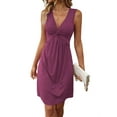 thumbnail image 1 of Women'S V Neck Front Knotted Dresses Summer Sleeveless A Line Sundress Beach Party Vacasion Dress Outfits Rose Red M, 1 of 7