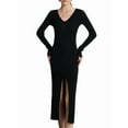 thumbnail image 1 of Women'S V-Neck Front Slit Rib Button Down Sweater Dress Black S, 1 of 7