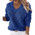 thumbnail image 1 of Women'S V Neck Hollowed Out Sweater Long Sleeve Knit Pullover Sweater Blue S, 1 of 9