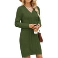 thumbnail image 1 of Women'S V Neck Long Sleeve Above the Knee Relaxed Pullover Fall Sweater Dresses Dark Green XL, 1 of 7