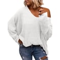 thumbnail image 1 of Women'S V Neck Long Sleeve Knit Loose Oversized Pullover Sweater Top White XS, 1 of 5
