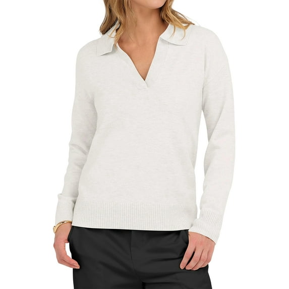 Women'S V Neck Long Sleeve Sweaters Dressy Casual Business Basic Knit Pullover Top White 5XL