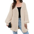 thumbnail image 1 of Women'S V-Neck Open Front Chunky Cardigan Lantern Long Sleeve Oversized Knit Outwear with Pocket  One Size, 1 of 8