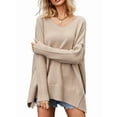 thumbnail image 1 of Women'S V Neck Oversized Sweaters Long Batwing Sleeve Split Hem Pullover Asymmetric Loose Casual Knit Tops Khaki L, 1 of 4