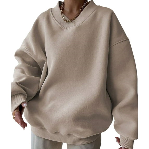 Women'S V Neck Oversized Sweatshirts Casual Drop Shoulder Long Sleeve Pullover Tops Color M