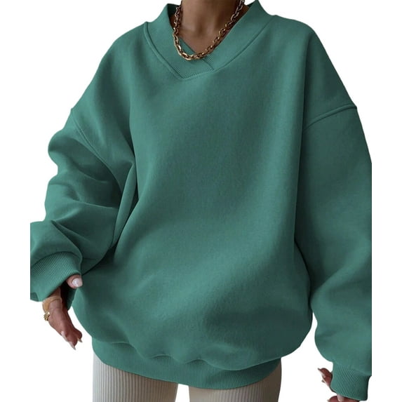 Women'S V Neck Oversized Sweatshirts Casual Drop Shoulder Long Sleeve Pullover Tops Green L