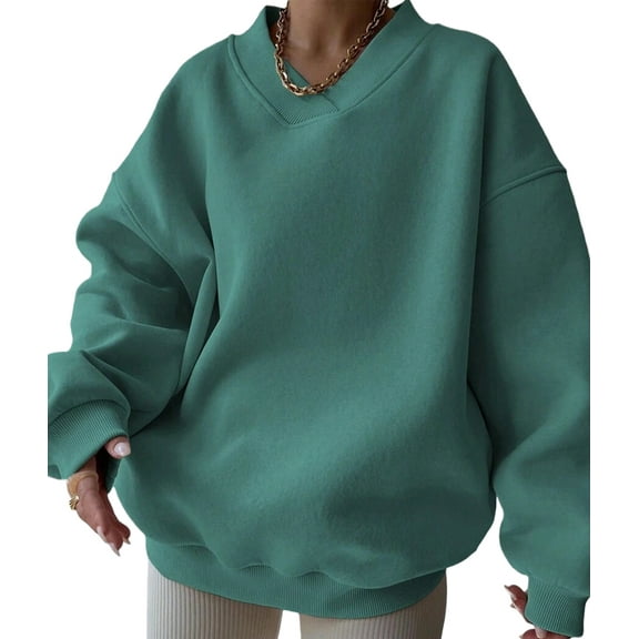 Women'S V Neck Oversized Sweatshirts Casual Drop Shoulder Long Sleeve Pullover Tops Green L
