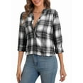 thumbnail image 1 of Women'S V Neck Plaid Shirts Dressy Casual Button-Down Business Work Boho Tops Long Sleeve Fall Outfits Black & White S, 1 of 7