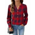 thumbnail image 1 of Women'S V Neck Plaid Shirts Dressy Casual Button-Down Business Work Boho Tops Long Sleeve Fall Outfits Red XXL, 1 of 8