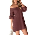 thumbnail image 1 of Women'S V-Neck Puff Sleeve Knitted Sweater Dress Autumn and Winter Casual Knitted Pullover Long Sleeve Dress Brick Red M, 1 of 9