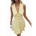 thumbnail image 1 of Women'S V Neck Short Dress Button Front Sleeveless A Line Flare Tank Dresses Yellow S, 1 of 9
