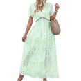 thumbnail image 1 of Women'S V Neck Short Sleeve Floral Lace Wedding Dress Bridesmaid Cocktail Party Maxi Dress Green XL, 1 of 7