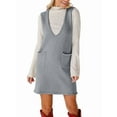 thumbnail image 1 of Women'S V Neck Sleeveless Knitted Solid Short Sweater Dress with Pockets Dark Gray M, 1 of 8