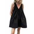 thumbnail image 1 of Women'S V Neck Sleeveless Mini Dress Loose Summer Pleated Swing Flowy Sundress Black S, 1 of 10