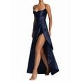 thumbnail image 1 of Women'S V-Neck Sleeveless Satin Ruffle Hem Tight Long Casual Open Back High Slit Cocktail Dress Dark Blue S, 1 of 8