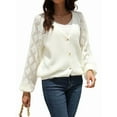 thumbnail image 1 of Women'S V Neck Sweater Casual Loose Ribbed Knit Cardigan Sweaters Sleeve Button Down Soft Knitwear White L, 1 of 8