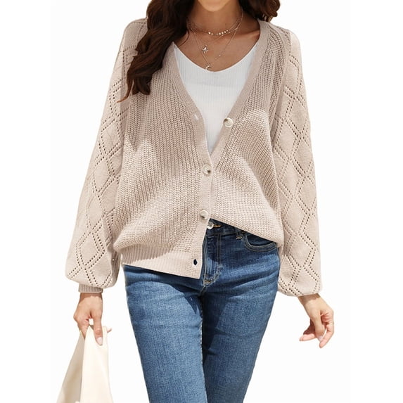 Women'S V Neck Sweater Casual Loose Ribbed Knit Cardigan Sweaters Sleeve Button Down Soft Knitwear XL