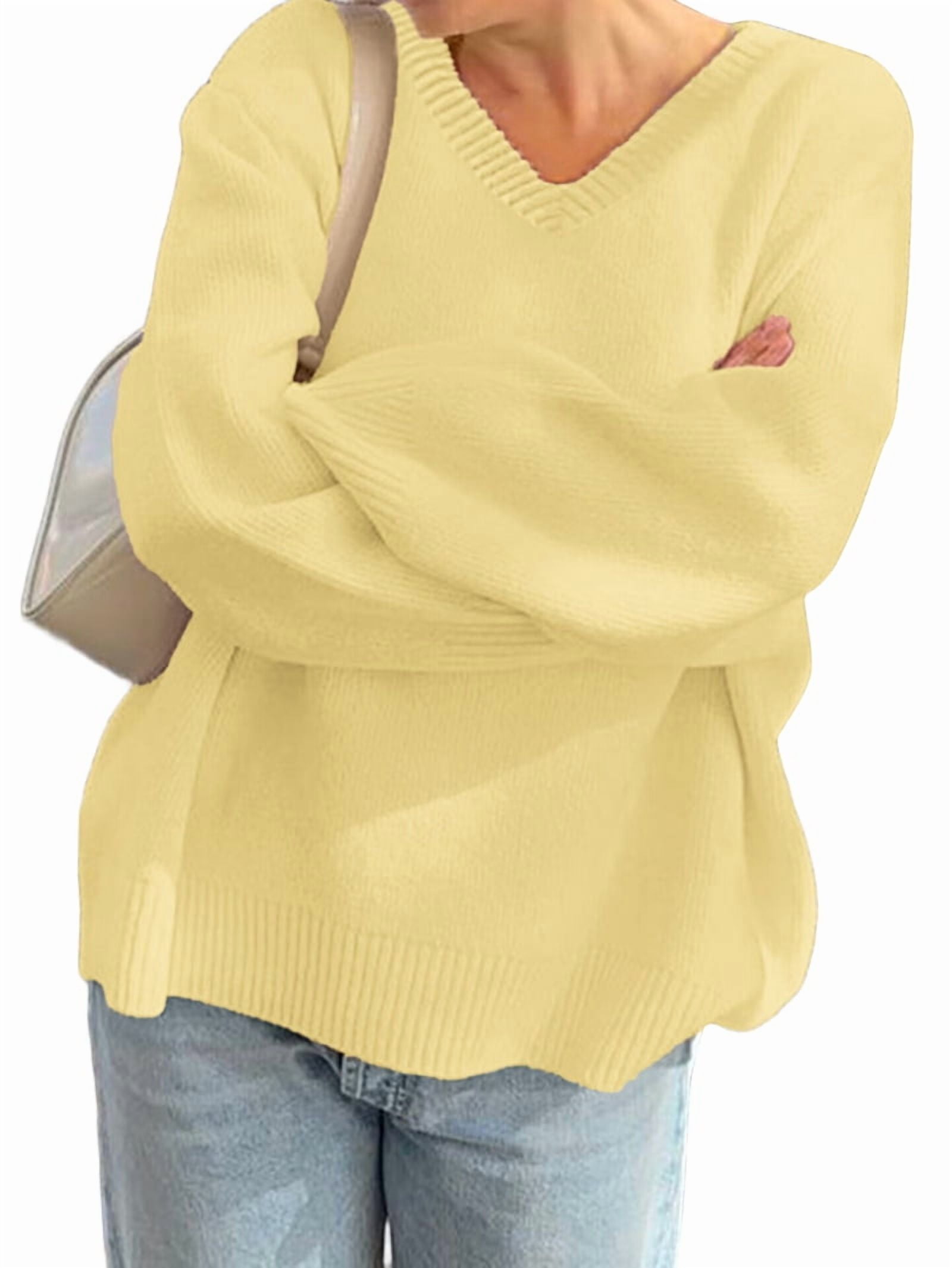 Women'S V Neck Sweaters Black Sweater Tops High Low Hem Fall Basic Knit  Jumper Top Casual Sweater Light Yellow S - Walmart.com, image size:1600x2130