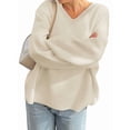 thumbnail image 1 of Women'S V Neck Sweaters Black Sweater Tops High Low Hem Fall Basic Knit Jumper Top Casual Sweater White S, 1 of 5