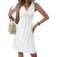 thumbnail image 1 of Women'S V-Neck Twist Sleeveless Design Chest Pleated Waist Dress White S, 1 of 7