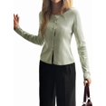 thumbnail image 1 of Women'S Vacation Button Cardigan Long Sleeve Knit Top Business Casual Round Neck Slim Fit Jacket Shirt Green M, 1 of 8