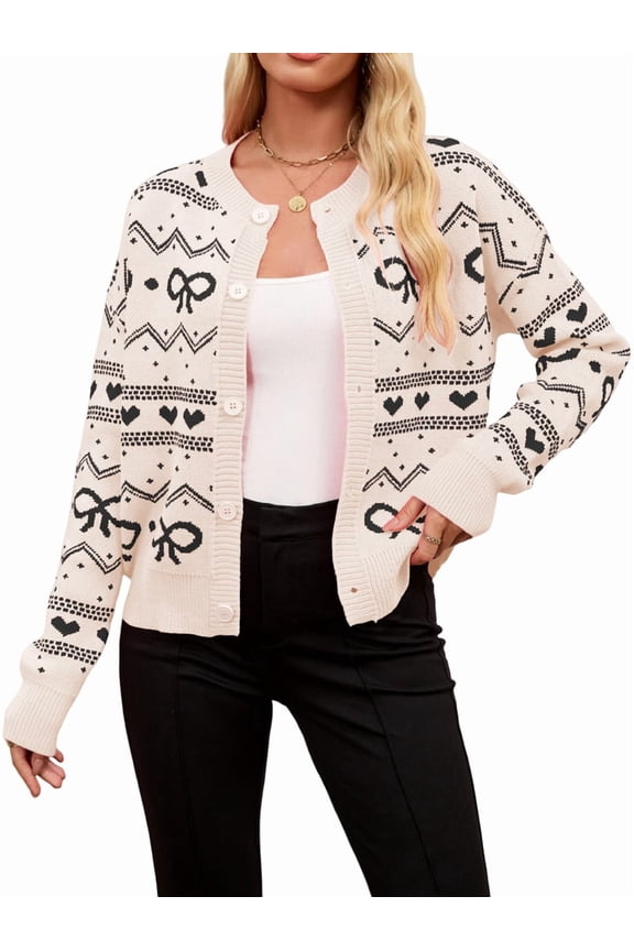 Women'S Valentine'S Day Love Heart Cardigan Cute Soft Open Front Knit Sweater Black Color M