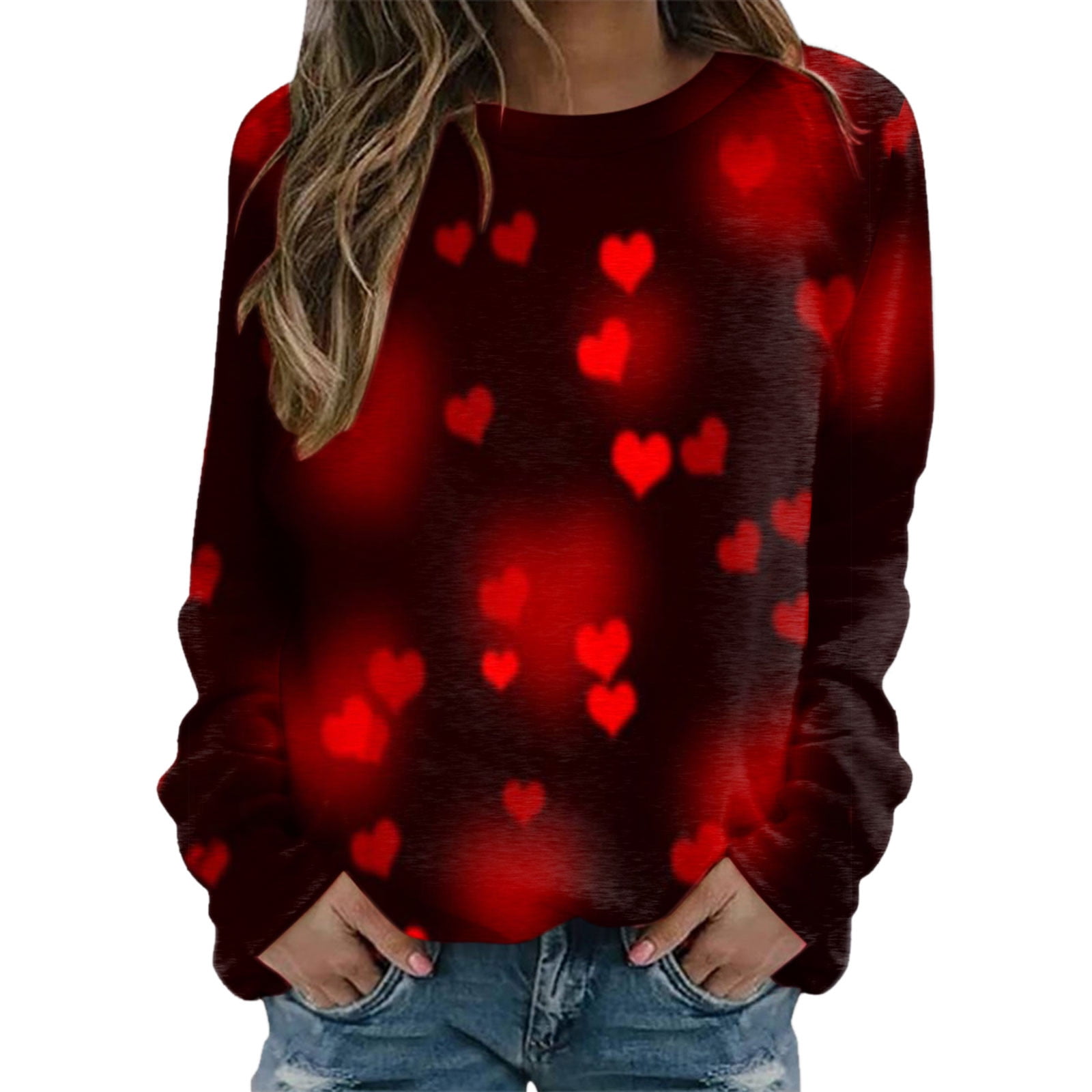 Women'S Valentine'S Day Print Top Shirt Crewneck Long Sleeved ...