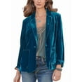 thumbnail image 1 of Women'S Velvet Blazer Jacket Casual Button Up Long Sleeve Cardigan Suits Business Coat with Pockets Peacock Green S, 1 of 4