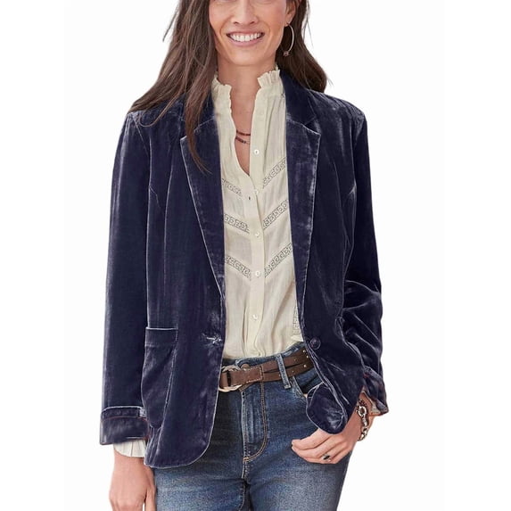 Women'S Velvet Blazer Jacket Casual Button Up Long Sleeve Cardigan Suits Business Coat with Pockets Purple Gray S