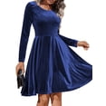 thumbnail image 1 of Women'S Velvet Dress Long Sleeve Cocktail Dresses Flare Swing Mini Prom Dress for Wedding Guest Dark Blue XL, 1 of 7