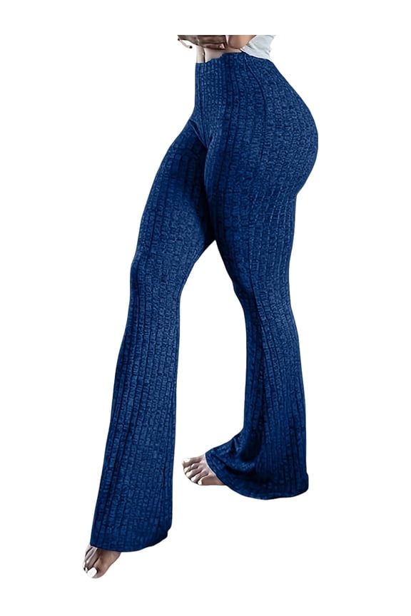 Women'S Velvet Elastic Waist Flare Leg Palazzo Long Pant Trousers Deep Blue XS