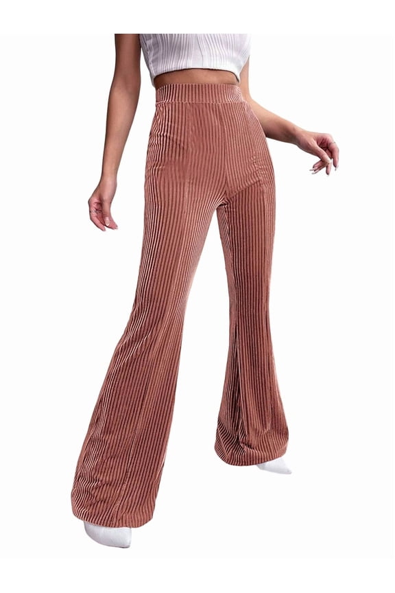 Women'S Velvet Elastic Waist Flare Leg Palazzo Long Pants Trousers Pink M
