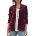 thumbnail image 1 of Women'S Velvet Jacket Casual Button Up Lapel Long Sleeve Cardigan Suits Business Coat with Pockets Wine Red S, 1 of 3