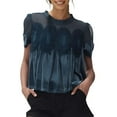 thumbnail image 1 of Women'S Velvet Lace Blouse Casual Round Neck Flared Tops Elegant Loose Short Sleeve Holiday Party Velour Top Solid Shirts Fashion Outfits 2025, 1 of 5