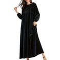thumbnail image 1 of Women'S Velvet Maxi Dress Casual Solid Color High Waist Long Sleeve Fall Winter Flowy Gown Black L, 1 of 7