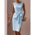 thumbnail image 1 of Women'S Vintage Bow-Knot Sleeve Ruched Bodycon Work Dress Blue M, 1 of 3