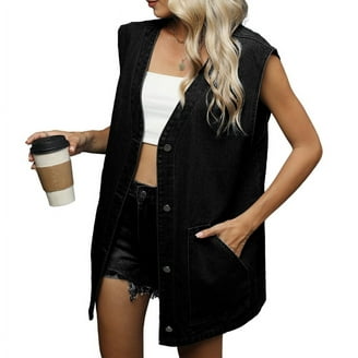 Rock Roll Denim Women's And Medium Wash Cropped Fringe Vest