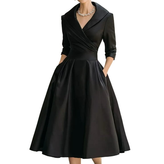 Women'S Vintage Dress Fall Fit Long Sleeve Elegant Cocktail Party Formal Church Dresses Black L